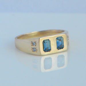 Twin Teal Sapphire Signet