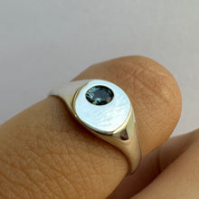 Load image into Gallery viewer, Petite Round Signet with Teal Sapphire
