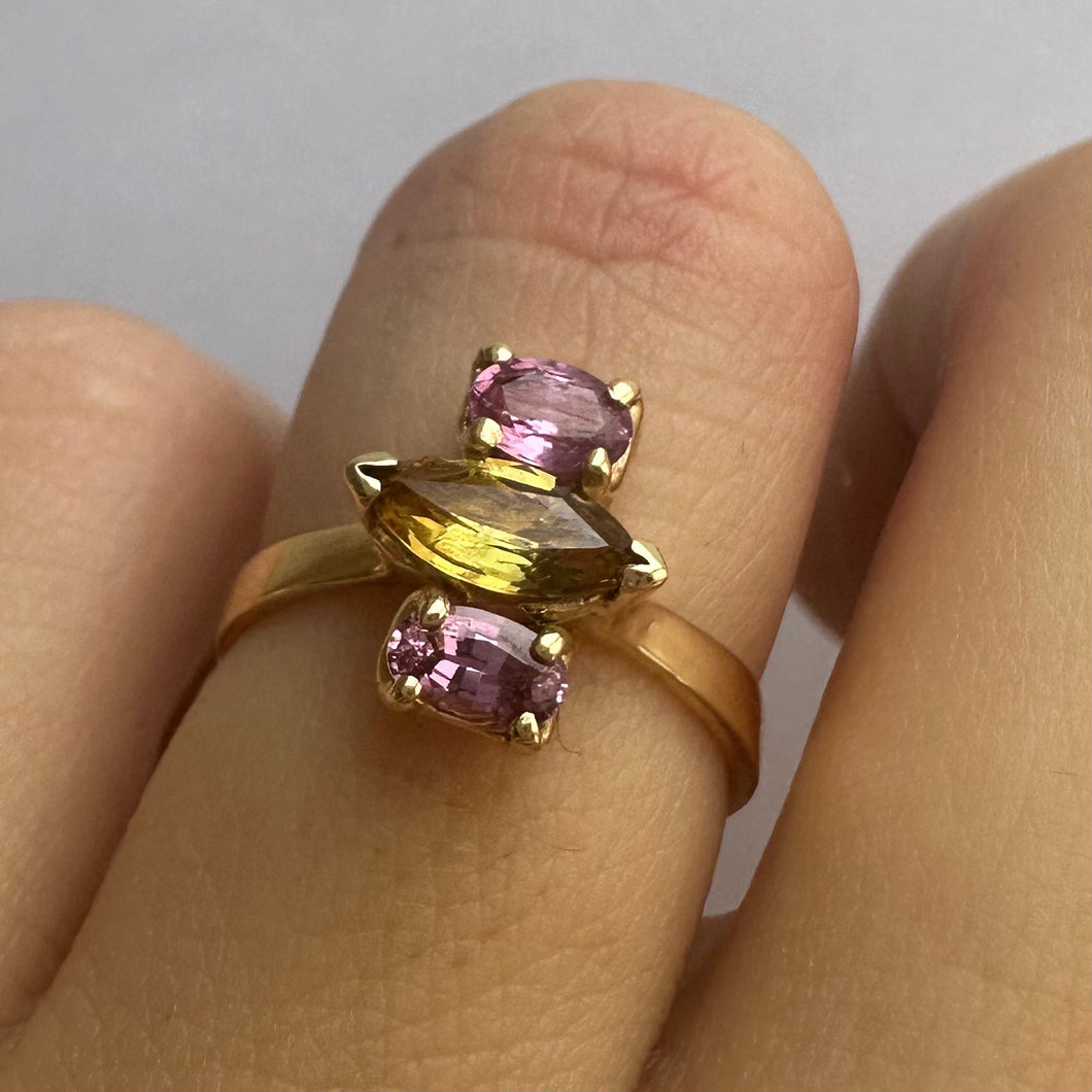 Pink and Orange Sapphire Ring