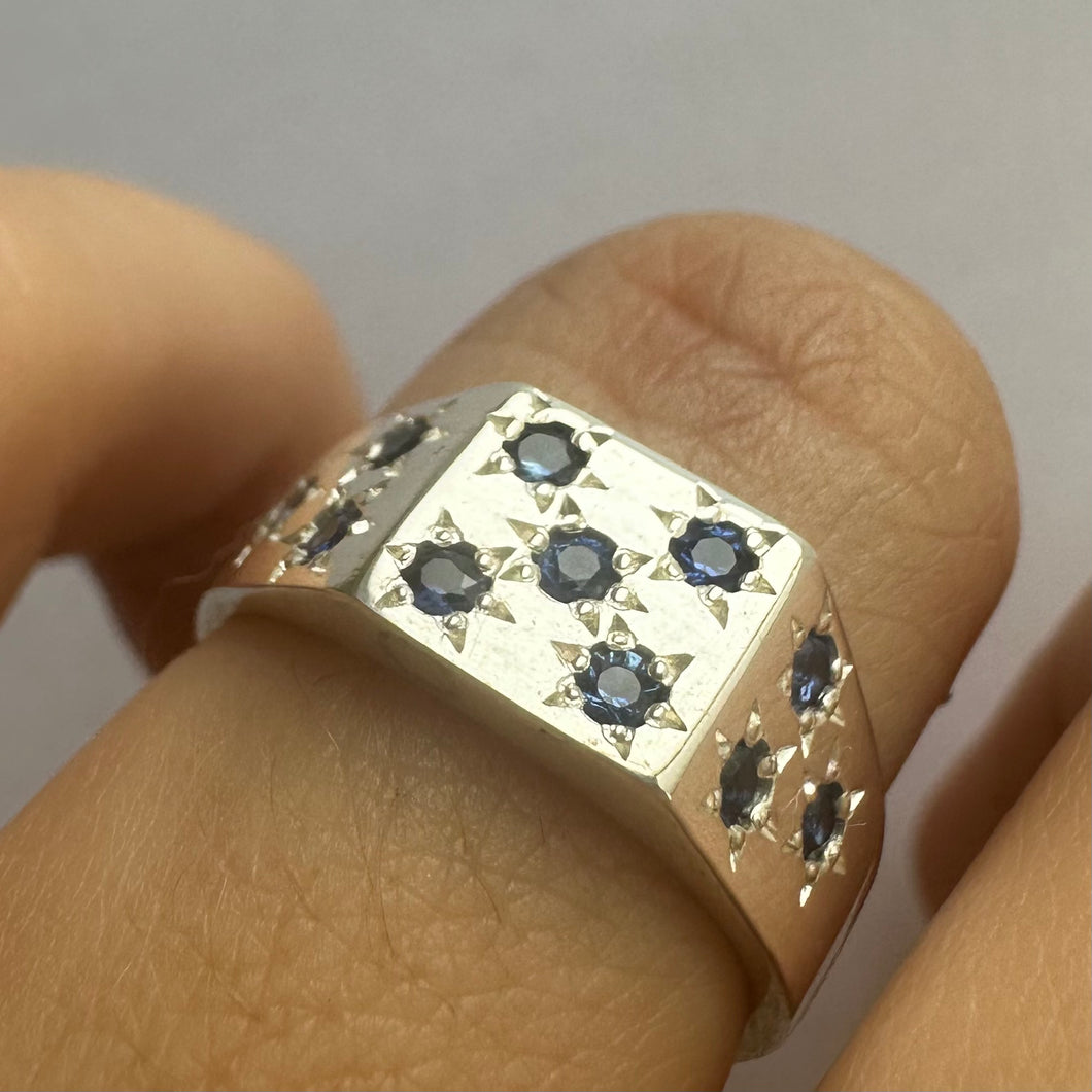 Square signet with Australian Sapphires - Ready to ship