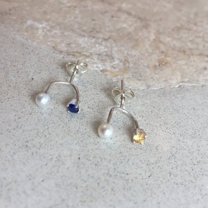 Trident Stud with Pearl and Sapphire